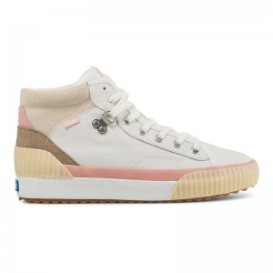 Keds Demi Trx Mid Cut Deri Snow Leather Sneakers Kadın White/Blush | FYDMG-8256