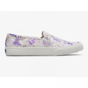 Keds Double Decker Kanvas Watercolor Floral Print Makosen Ayakkabı Kadın Gri Mor | NAPDQ-5429