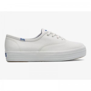 Keds The Platform Leather Sneakers Kadın Beyaz | WFSUB-5490