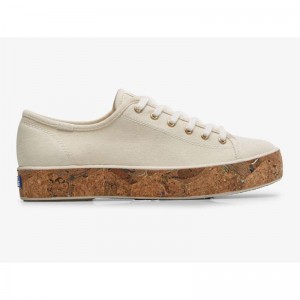 Keds Triple Kick Cork Foxing Platform Sneakers Kadın Bej Rengi | XDHZW-7268