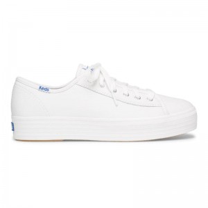 Keds Triple Kick Deri Leather Sneakers Kadın Beyaz | WMQXN-2895