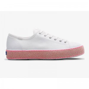 Keds Triple Kick Kanvas Jute Foxing Platform Sneakers Kadın Beyaz Pembe | MTVAQ-9286
