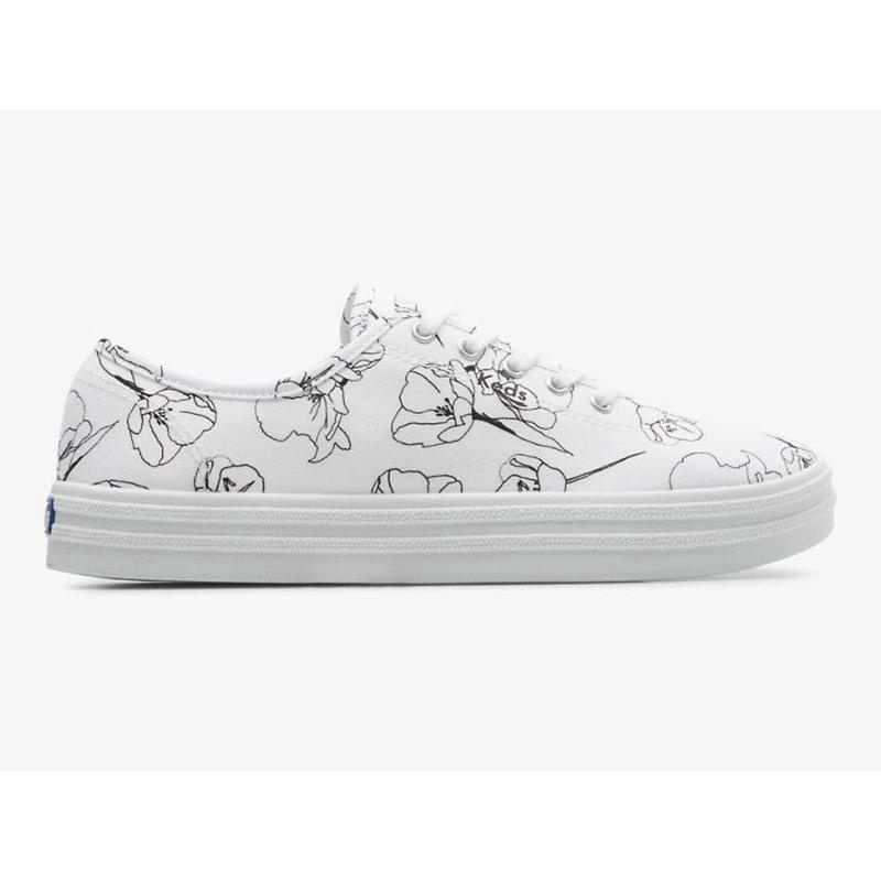 Keds Breezie Kanvas Hand Drawn Print Lace Ups Kadın Beyaz Siyah | XLRCF-0342