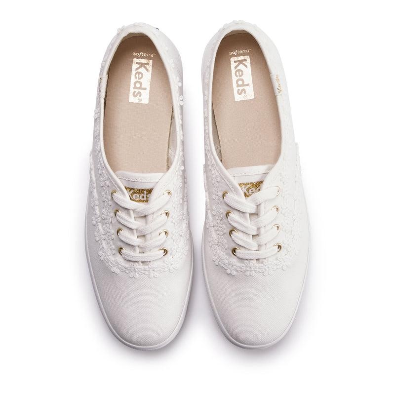 Keds Champion Crochet Trim Kanvas Canvas Kadın Beyaz | JNGZF-6248