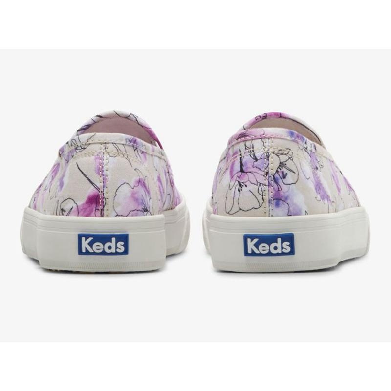 Keds Double Decker Kanvas Watercolor Floral Print Makosen Ayakkabı Kadın Gri Mor | NAPDQ-5429