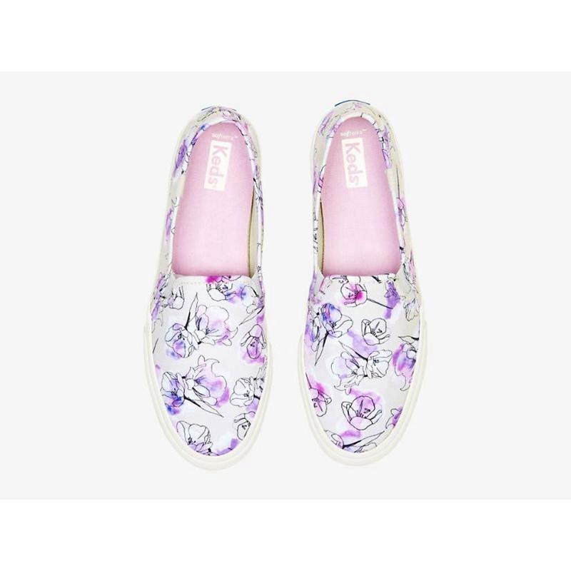 Keds Double Decker Kanvas Watercolor Floral Print Makosen Ayakkabı Kadın Gri Mor | NAPDQ-5429