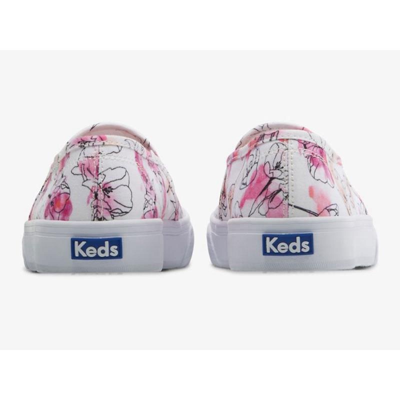Keds Double Decker Kanvas Watercolor Floral Print Makosen Ayakkabı Kadın Beyaz Pembe | TSUWM-8726