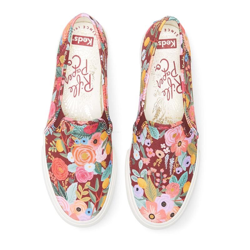Keds Double Decker Rifle Paper Co. Garden Party Prints Kadın Burgandy | FHSVQ-7192