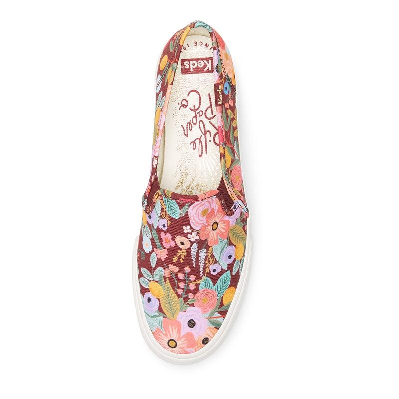 Keds Double Decker Rifle Paper Co. Garden Party Prints Kadın Burgandy | FHSVQ-7192
