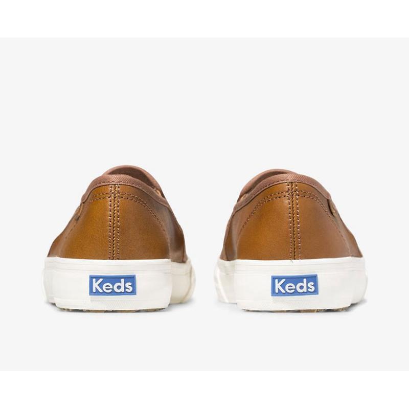 Keds Double Decker Slip On Leather Sneakers Kadın Kahverengi | ICZUH-2830