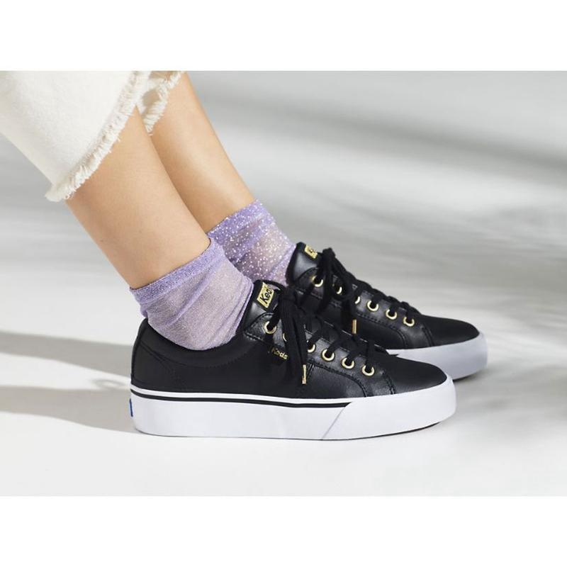 Keds Jump Kick Duo Deri Lace Ups Kadın Siyah | DMQNK-9425