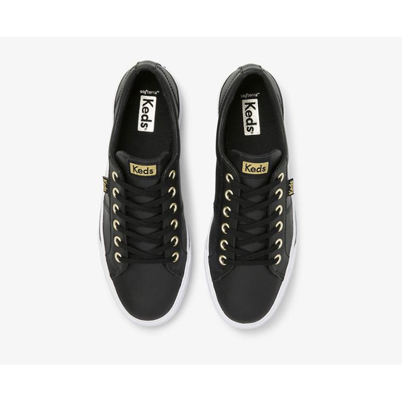 Keds Jump Kick Duo Deri Lace Ups Kadın Siyah | DMQNK-9425