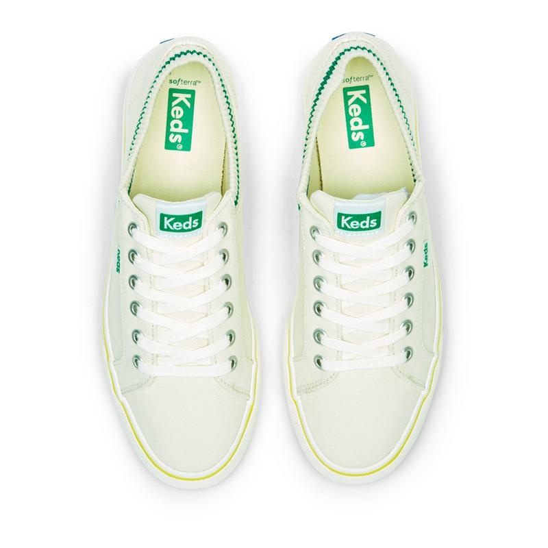 Keds Jump Kick Rib Knit Collar Canvas Kadın White/Green | GLCWU-1329