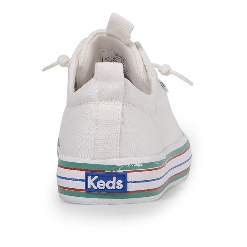 Keds Kickback Kanvas Stripe Foxing Makosen Ayakkabı Kadın Beyaz | PQEIS-2106
