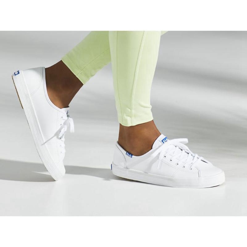Keds Kickstart Leather Sneakers Kadın White/Blue | QVSCO-1476