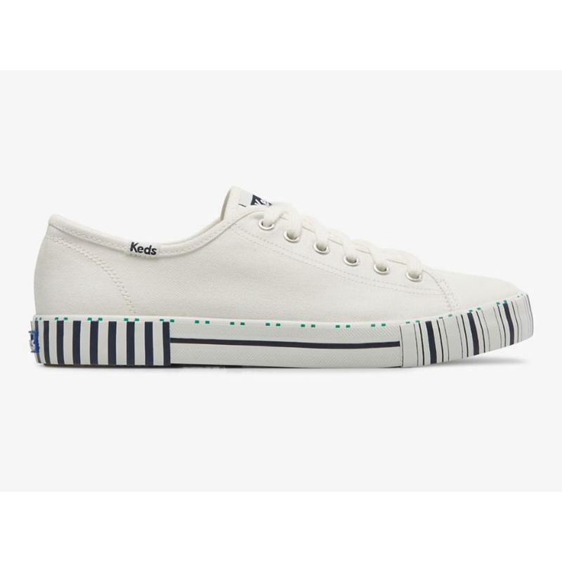 Keds Kickstart Tenis Stripe Lace Ups Kadın Beyaz Lacivert | SYBJA-8973