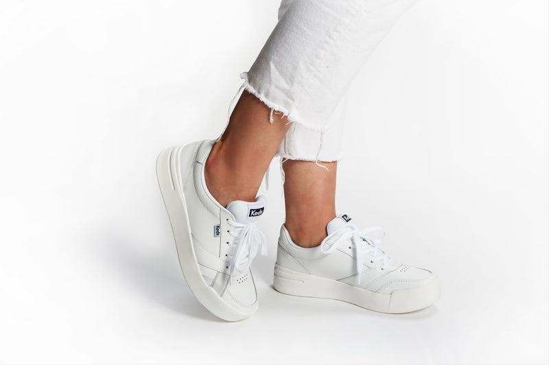 Keds The Court Deri Leather Sneakers Kadın Beyaz | BQGSE-5201