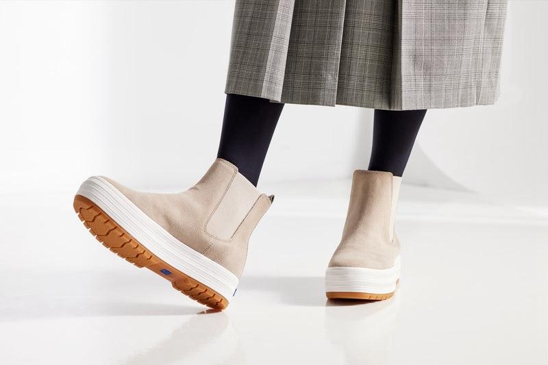 Keds The Platform Chelsea Lug Süet Leather Sneakers Kadın Kahverengi | EGWRY-9047