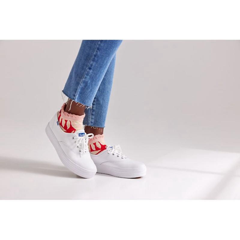 Keds The Platform Deri Lace Ups Kadın Beyaz | FHCJA-7315