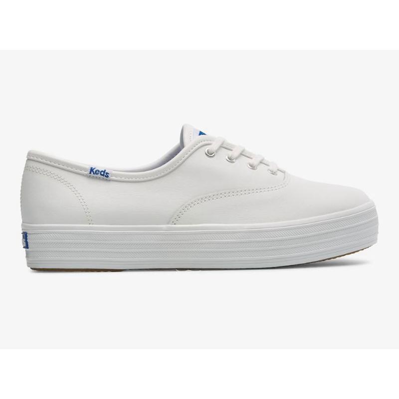 Keds The Platform Deri Lace Ups Kadın Beyaz | FHCJA-7315