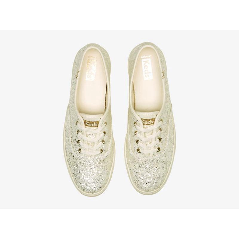 Keds The Platform Glitter Celebration Platform Sneakers Kadın Krema Beyaz | ZPILD-1762