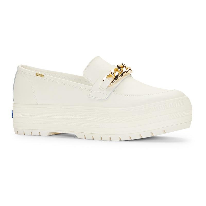 Keds Triple Decker Loafer Lug Chain Applique Ivory Platform Sneakers Kadın Ivory/Gold | ICSLB-0417