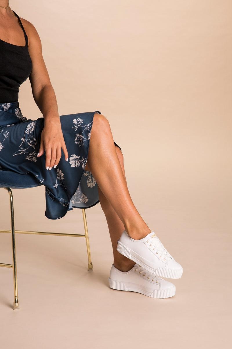 Keds Triple Kick AMP Deri Platform Sneakers Kadın Beyaz | DLGCU-6857