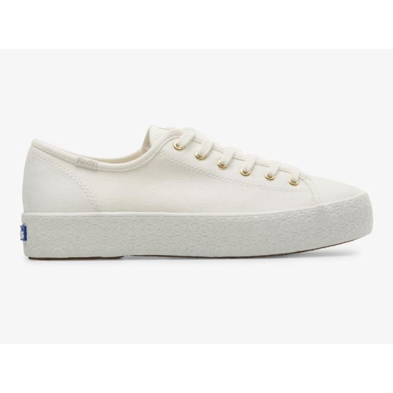 Keds Triple Kick Kanvas Emboss Foxing Lace Ups Kadın Beyaz | NDGBC-7983