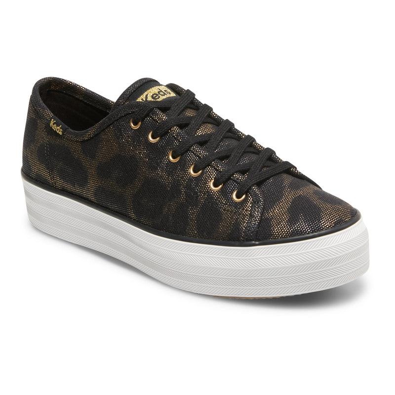 Keds Triple Kick Metallic Kanvas Platform Sneakers Kadın Siyah | BJLRQ-3704