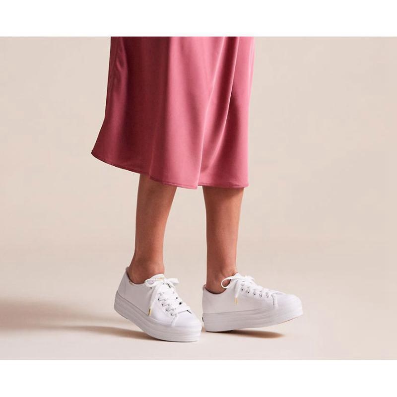 Keds Triple Up Deri Lace Ups Kadın Beyaz | QOHUF-9340