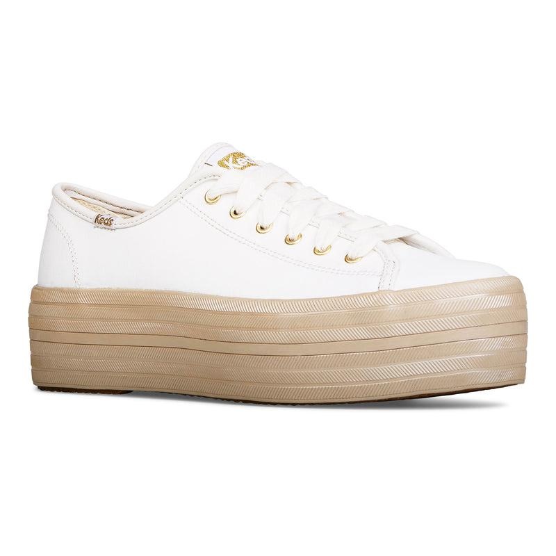 Keds Triple Up Deri Shine Foxing Leather Sneakers Kadın Beyaz | ZIFCS-0947
