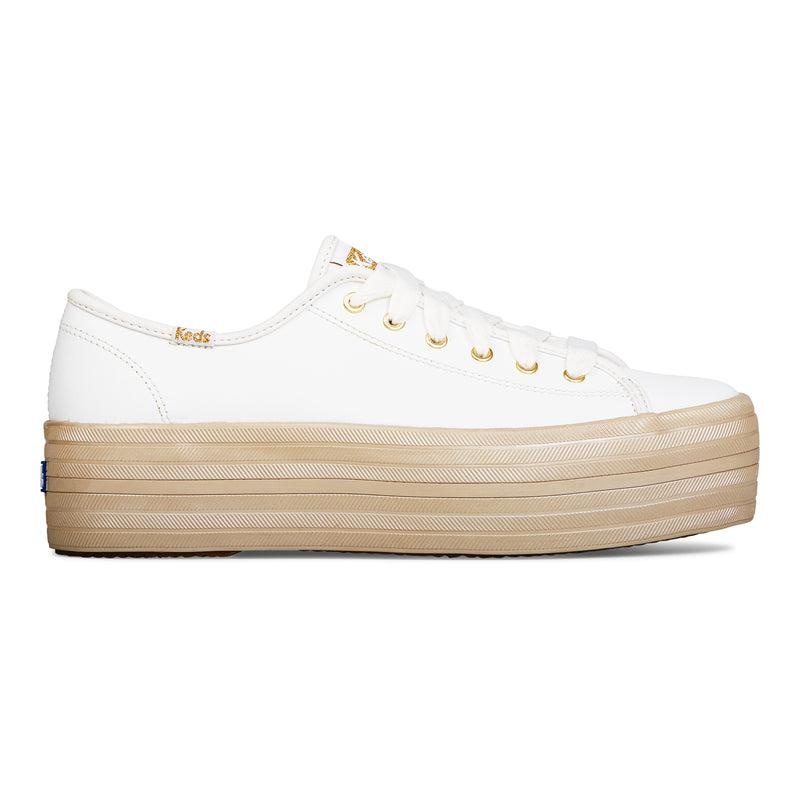 Keds Triple Up Deri Shine Foxing Leather Sneakers Kadın Beyaz | ZIFCS-0947