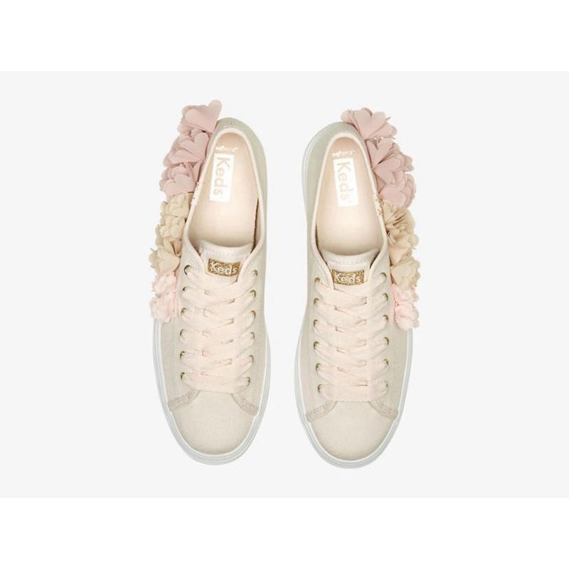 Keds Triple Up Floral Applique Celebrations Platform Sneakers Kadın Pembe | OUZEY-0241