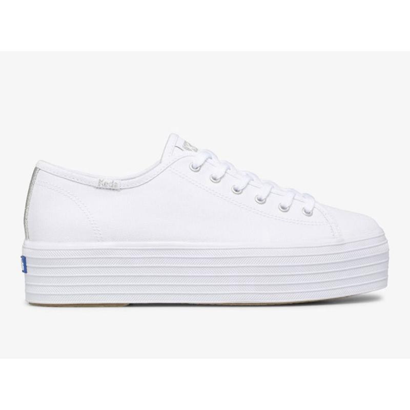 Keds Triple Up Kanvas Platform Sneakers Kadın Beyaz | UTLHX-8721