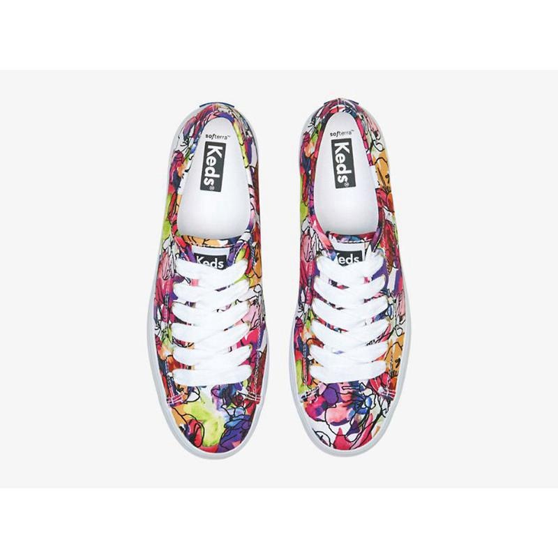 Keds Triple Up Watercolor Floral Lace Ups Kadın Beyaz Mor | SYAHM-5741