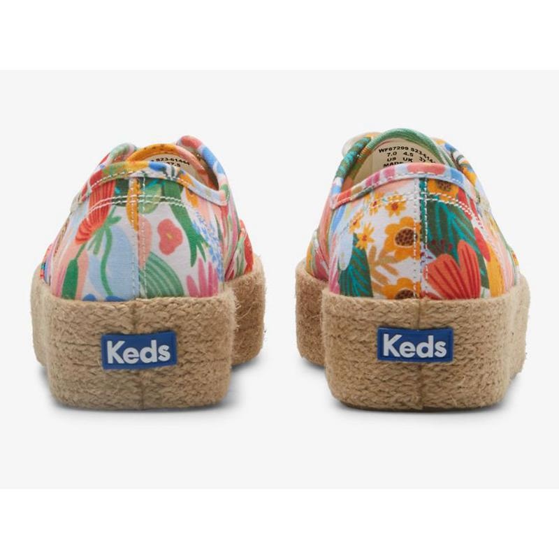 Keds x Rifle Paper Co. The Platform Jute Sicily Platform Sneakers Kadın Beyaz Renkli | HFEVL-5061