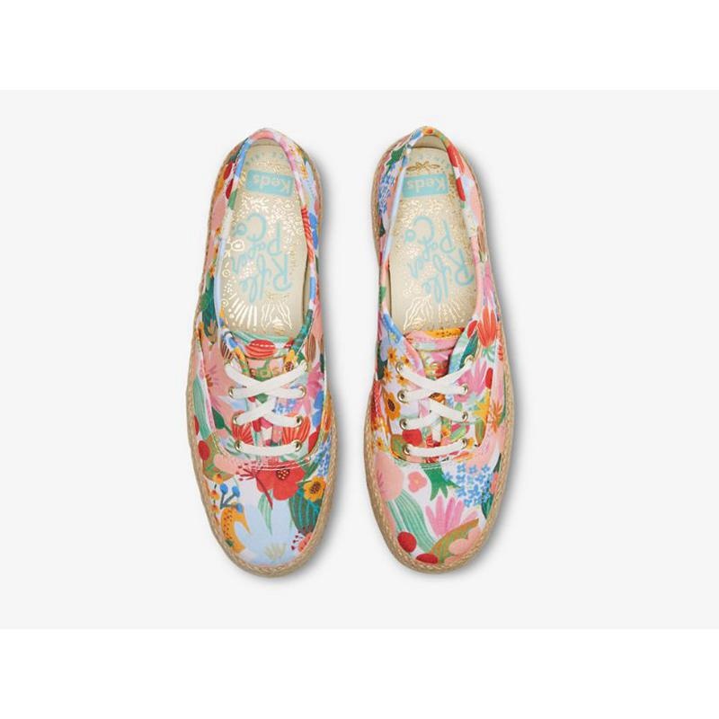 Keds x Rifle Paper Co. The Platform Jute Sicily Platform Sneakers Kadın Beyaz Renkli | HFEVL-5061
