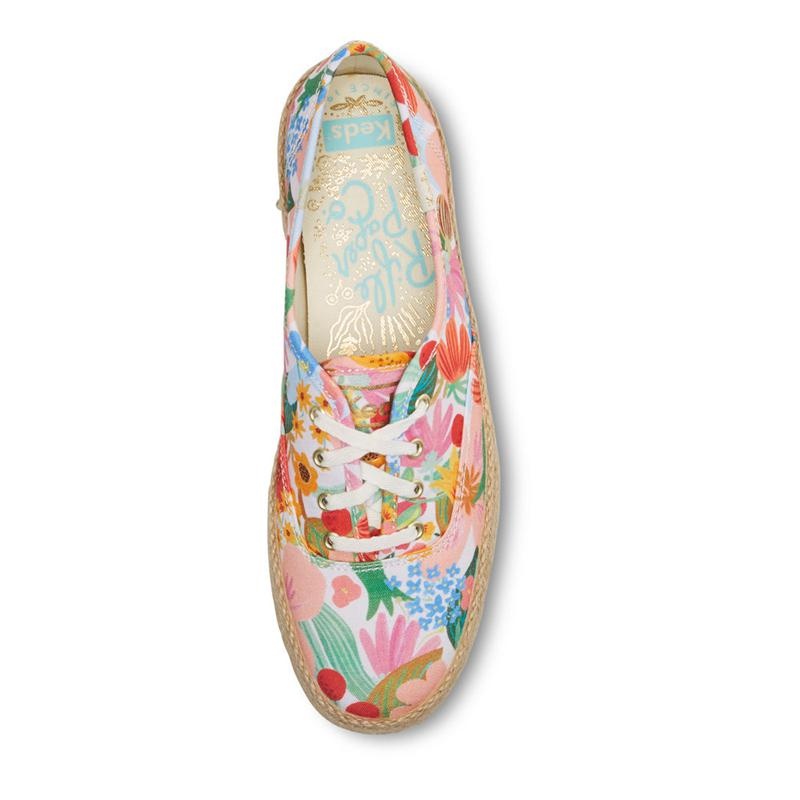 Keds x Rifle Paper Co. The Platform Jute Canvas Kadın White/Multicolor | IYZLJ-3769