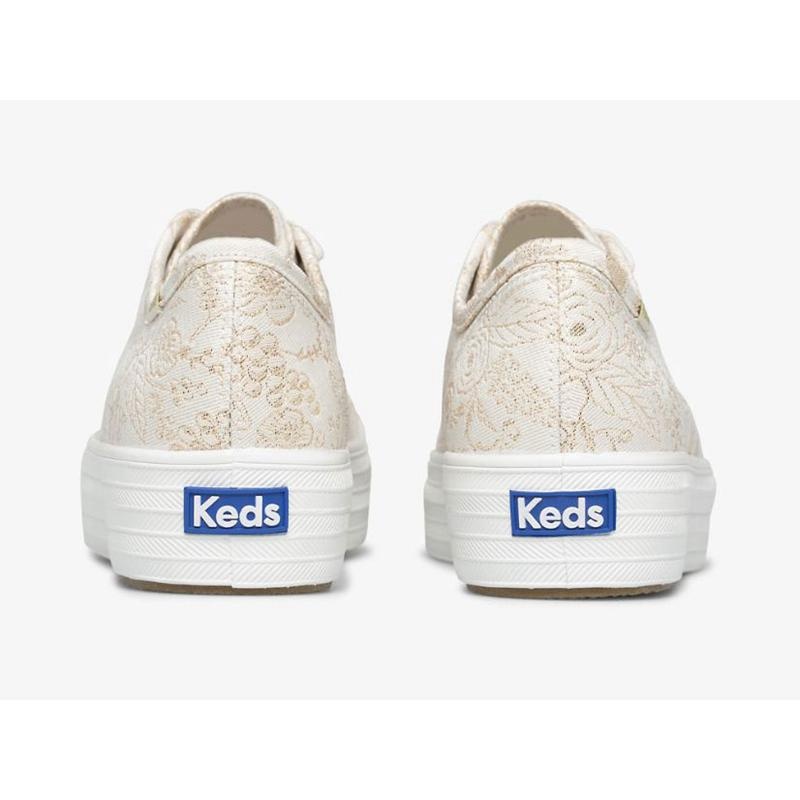 Keds x Rifle Paper Co. Triple Kick Colette Jacquard Platform Sneakers Kadın Ivory Lightyellow | QRPJC-3876