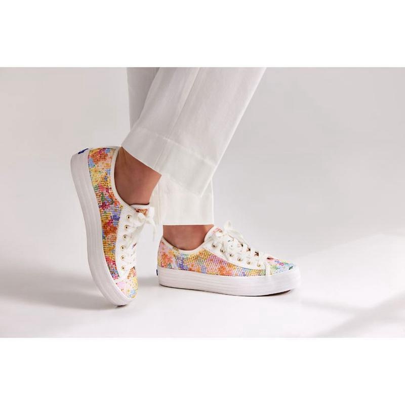 Keds x Rifle Paper Co. Triple Kick Mesh Margaux Platform Sneakers Kadın Beyaz Renkli | IUZQD-5803